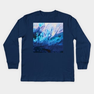 Bright Blue Acrylic Pour Painting Kids Long Sleeve T-Shirt